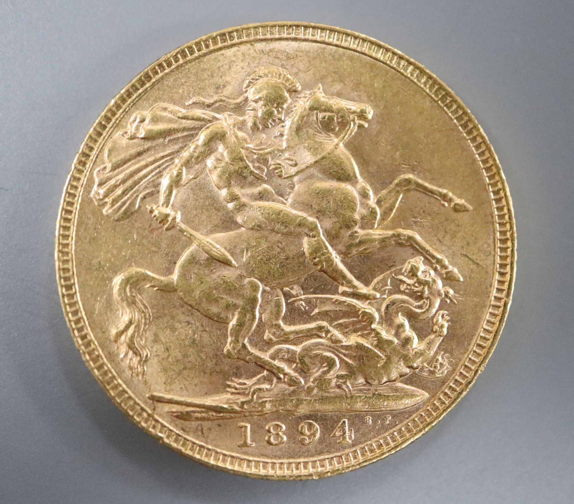 A Victorian 1894 gold sovereign, GVF